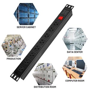 BTU Power Strip Surge Protector Rack-Mount PDU, 8 Right Angle Outlets Wide-Spaced, Heavy Duty 1U Rack Mount PDU Power Strip for Server Racks, 160 Joules, 15A/125V, 6ft Cord