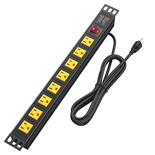 BTU Power Strip Surge Protector Rack-Mount PDU, 8 Right Angle Outlets Wide-Spaced, Heavy Duty 1U Rack Mount PDU Power Strip for Server Racks, 160 Joules, 15A/125V, 6ft Cord