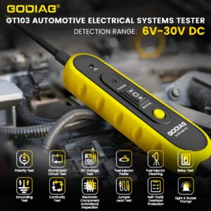 GODIAG Power Circuit Probe Kit, Electrical System Tool Short Tester Car Fuse Relay Automotive Circuit Tester Fuel Injector Tester&Cleaner Breaker Finder Tracer Tool with 20Ft Cable for 6-30V Vehicle