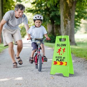 Slow Kids at Play Signs for Street, Double-Sided Text and Graphics with Reflective Tape, Children at Play Safety Sign for Neighborhoods Schools Park Sidewalk Driveway (2-Pack Green)