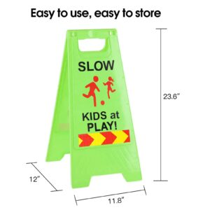 Slow Kids at Play Signs for Street, Double-Sided Text and Graphics with Reflective Tape, Children at Play Safety Sign for Neighborhoods Schools Park Sidewalk Driveway (2-Pack Green)