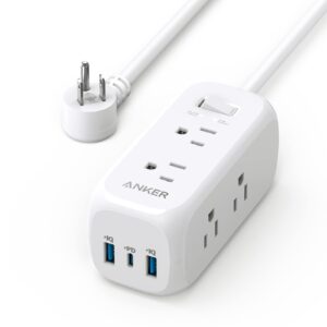 Anker USB C Power Strip Surge Protector(300J), Power Strip, 6 Outlets, 20W Power Delivery, 3-Side Outlet Extender, 5ft Extension Cord, TUV Listed, Ideal for Desk use, Compact for Small Spaces