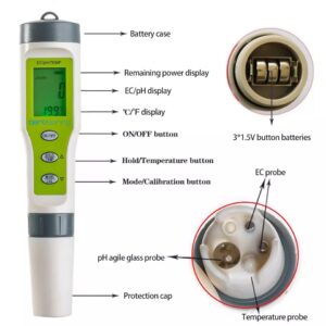 AEROSPRING 3-in-1 Waterproof Multifunction Digital Meter, Measures Electrical Conductivity (EC), pH and Temperature Functions Specially Designed for Hydroponic Systems