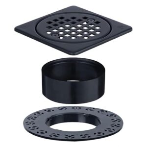 uni-drain shower drain square 4 inch with flange, drain grate kit replacement 304 stainless steel compatible with schluter systems kerdi shower drain cupc certification, matte black
