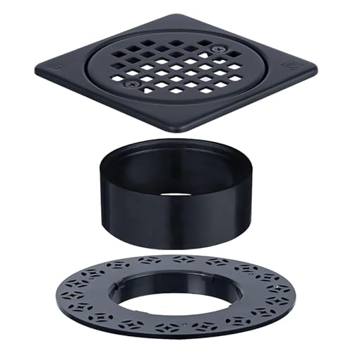 UNI-DRAIN Shower Drain Square 4 Inch with Flange, Drain Grate Kit Replacement 304 Stainless Steel Compatible with Schluter Systems kerdi Shower Drain CUPC Certification, Matte Black