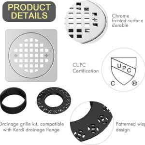 UNI-DRAIN Shower Drain Square 4 Inch with Flange, Drain Grate Kit Replacement 304 Stainless Steel Compatible with Schluter Systems kerdi Shower Drain CUPC Certification, Matte Black