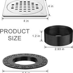 UNI-DRAIN Shower Drain Square 4 Inch with Flange, Drain Grate Kit Replacement 304 Stainless Steel Compatible with Schluter Systems kerdi Shower Drain CUPC Certification, Matte Black