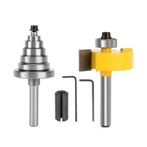 Yueqing Zhongji Rabbet Router Bit 1/4 Inch with 6 Bearings,Interchangeable and Adjustable Bearing (Multiple Depths 1/8", 1/4", 5/16", 3/8", 7/16", 1/2") Carbide Tipped Rabbeting Router Bit Set for