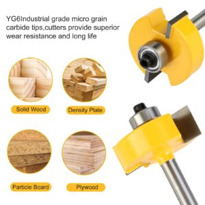 Yueqing Zhongji Rabbet Router Bit 1/4 Inch with 6 Bearings,Interchangeable and Adjustable Bearing (Multiple Depths 1/8", 1/4", 5/16", 3/8", 7/16", 1/2") Carbide Tipped Rabbeting Router Bit Set for