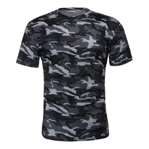 Men's Regular Fit Camo Crewneck T-Shirt Short Sleeve Camouflage Shirt Tops Slim Athletic Military Pullover Tees (Dark Grey,XX-Large)