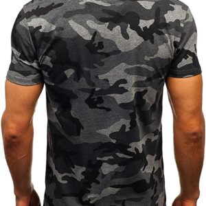 Men's Regular Fit Camo Crewneck T-Shirt Short Sleeve Camouflage Shirt Tops Slim Athletic Military Pullover Tees (Dark Grey,XX-Large)