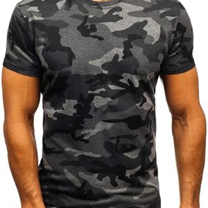 Men's Regular Fit Camo Crewneck T-Shirt Short Sleeve Camouflage Shirt Tops Slim Athletic Military Pullover Tees (Dark Grey,XX-Large)