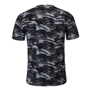 Men's Regular Fit Camo Crewneck T-Shirt Short Sleeve Camouflage Shirt Tops Slim Athletic Military Pullover Tees (Dark Grey,XX-Large)