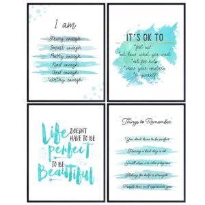 blue inspirational motivational quotes wall art - inspiring art posters 11x14- encouraging self improvement positive affirmations sayings wall decor - uplifting encouragement gifts for empowered women