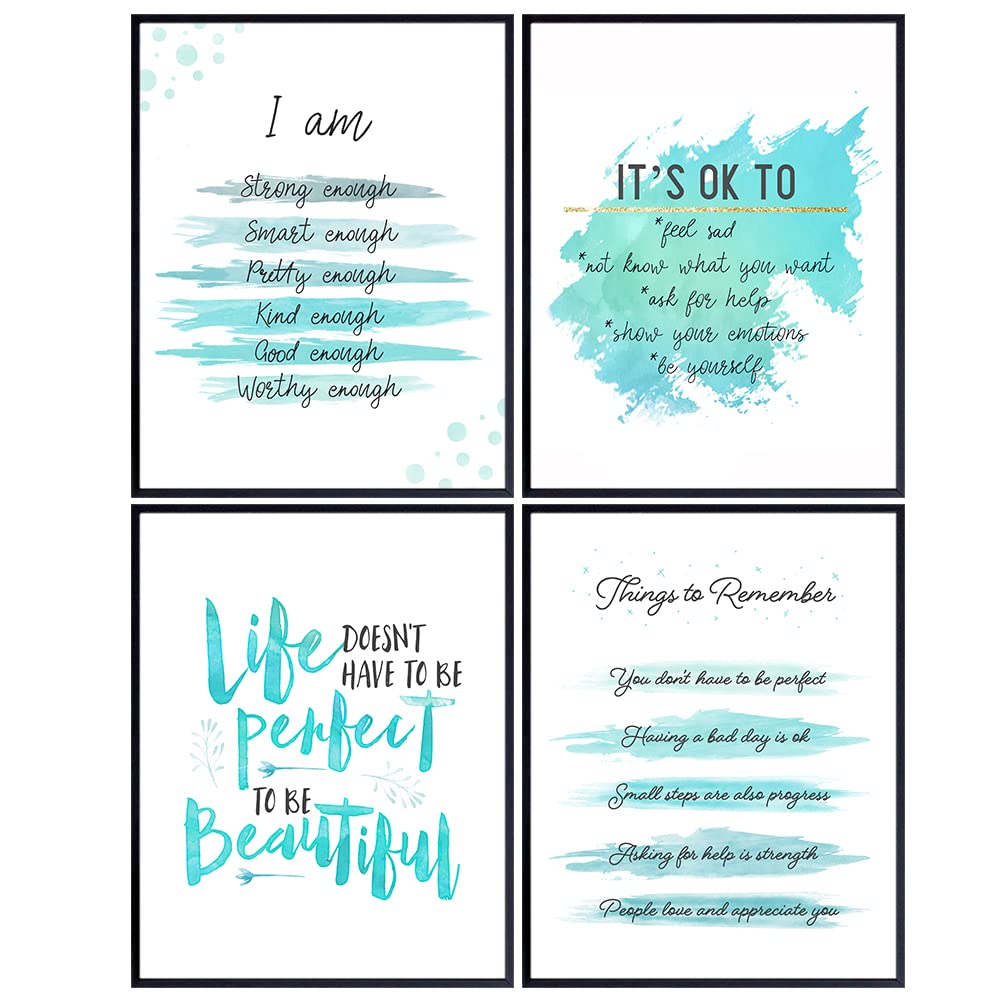 Blue Inspirational Motivational Quotes Wall Art - Inspiring Art Posters 11x14- Encouraging Self Improvement Positive Affirmations Sayings Wall Decor - Uplifting Encouragement Gifts for Empowered Women