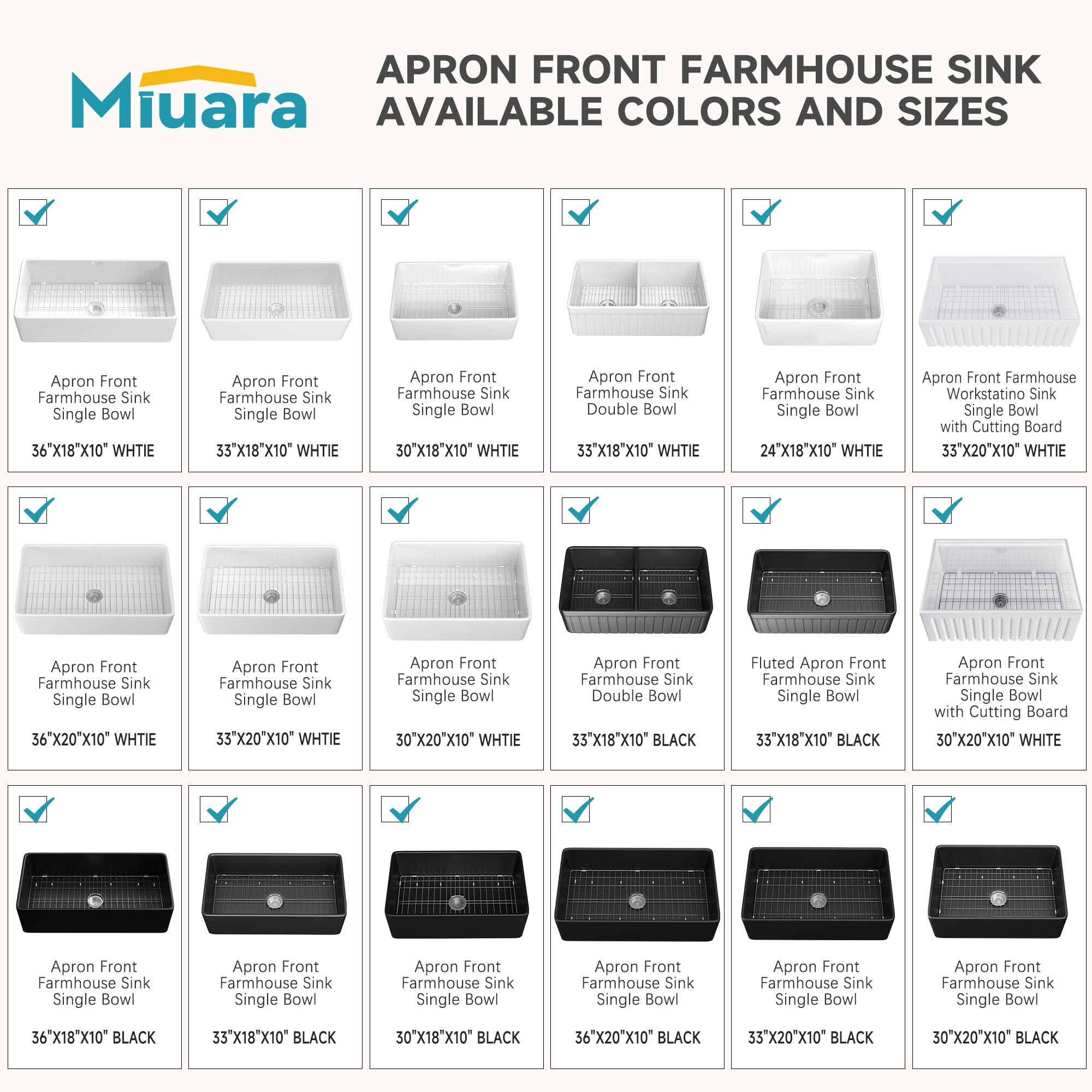 Miuara Farmhouse Sink 33 Inch White Farmhouse Sink Farm Sink Farmhouse Kitchen Sink Apron Sink Fireclay Sink Farmer Sink Undermount Kitchen Sink White Kitchen Sink Single Bowl with Accessories