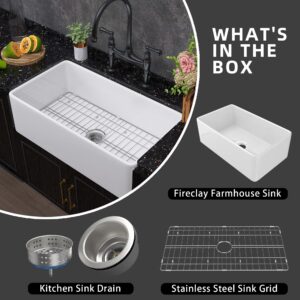 Miuara Farmhouse Sink 33 Inch White Farmhouse Sink Farm Sink Farmhouse Kitchen Sink Apron Sink Fireclay Sink Farmer Sink Undermount Kitchen Sink White Kitchen Sink Single Bowl with Accessories