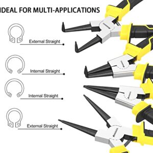 4 PCS Snap Ring Pliers Set Heavy Duty 7-Inch Internal/External Circlip Pliers Kits 5/64" Tip Straight/Bent Jaw for Ring Remover Retaining with Storage Bag