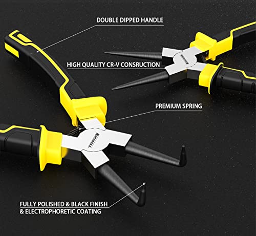 4 PCS Snap Ring Pliers Set Heavy Duty 7-Inch Internal/External Circlip Pliers Kits 5/64" Tip Straight/Bent Jaw for Ring Remover Retaining with Storage Bag