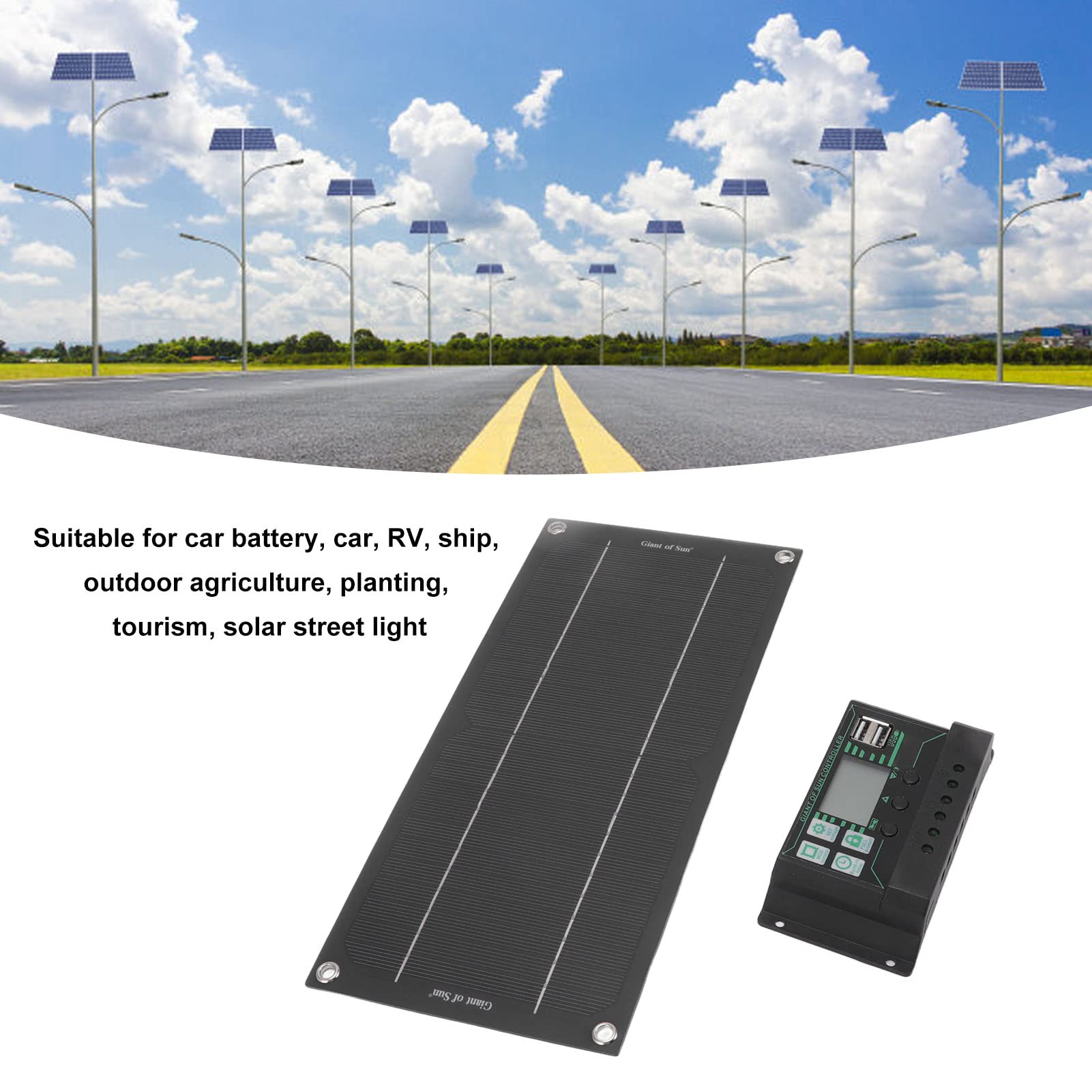 Fafeicy 600W Solar Panel Kit, 18V Voltage ABS Material 1200W (12V) 2400W (24V) Output Power Portable Solar Battery Charger Kit for RV Car