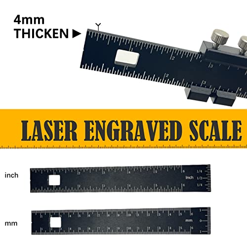 Woodworking Ruler, Precision Pocket Ruler Metal Slide Rule with Inch and Metric Indicators, Carpentry Tools Ruler, Aluminum Alloy Scribing Ruler for Woodworking DIY Measuring Tool (6 inch)