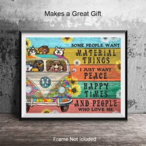 Inspirational Quotes Wall Decor - Sunflower Wall Art - Hippie Wall Decor - Positive Sayings - Positive Gifts for Women - Hippie Van VW Bus Decor - 60s Wall Decor- Rustic Country Wall Decor - UNFRAMED