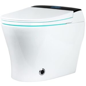 euroto [newest 2023] one-piece dual flush, integrated bidet and toilet, luxury auto open and close lid heated seat, warm dryer and air deodorizer, white (2022 foot feel flip flap smart toilet)