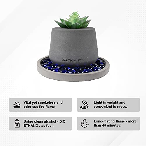 Kante Concrete Tabletop Fire Pit with 7.2" Light Gray Base, Ethanol Fire Pit for Indoor&Outdoor, Portable Rubbing Alcohol Tabletop Fire Bowl, Mini Fireplaces for Smores Maker (Round)
