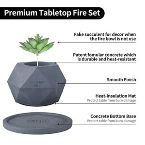 Kante Concrete Tabletop Fire Pit with 7.2" Dark Gray Base, Ethanol Fire Pit for Indoor&Outdoor, Portable Rubbing Alcohol Tabletop Fire Bowl, Mini Fireplaces for Smores Maker (Diamonds Style)