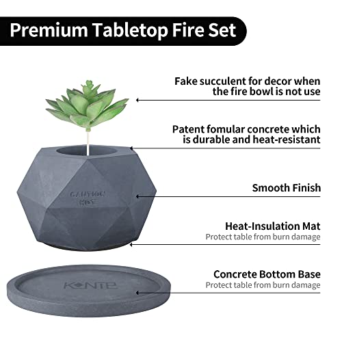 Kante Concrete Tabletop Fire Pit with 7.2" Dark Gray Base, Ethanol Fire Pit for Indoor&Outdoor, Portable Rubbing Alcohol Tabletop Fire Bowl, Mini Fireplaces for Smores Maker (Diamonds Style)