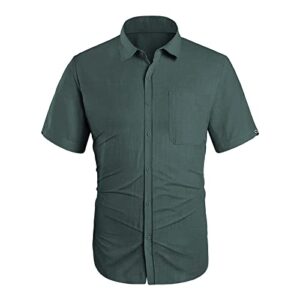 maiyifu-gj men's short sleeve beach shirts lightweight summer button down shirt plain tropical holiday t shirt with pocket (grey,3x-large)