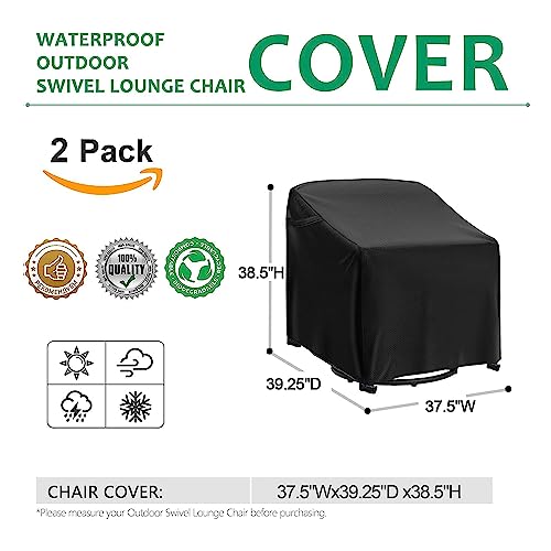 EGIS Swivel Patio Chair Cover 2 Pack,600D Waterproof Heavy Duty Chair Covers,Swivel Chair Covers for Outdoor Furniture,37.5''W x 39.25''D x 38.5''H,Black