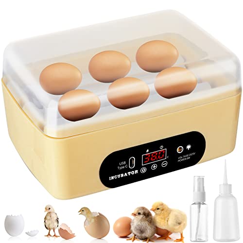 Chicken Egg Incubator, Automatic Egg Hatching Incubator,4-6 Mini Eggs Poultry Hatcher with Temperature Control Humidity Display for Hatching Chicken Quail Duck Bird Eggs