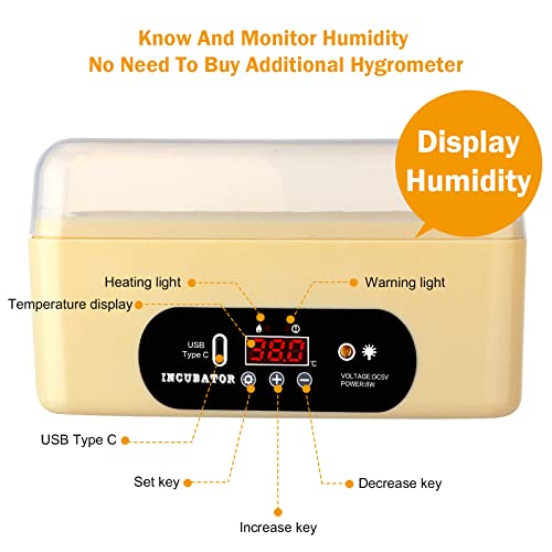 Chicken Egg Incubator, Automatic Egg Hatching Incubator,4-6 Mini Eggs Poultry Hatcher with Temperature Control Humidity Display for Hatching Chicken Quail Duck Bird Eggs