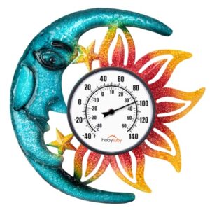 hobyluby 14.5'' outdoor thermometer, wall-mounted thermometer decorative for patio, garden, greenhouse, home decor, no battery require
