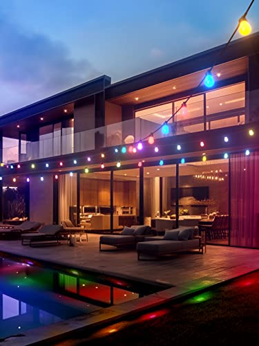 addlon 96FT Outdoor String Lights, Dimmable Outdoor Lights with Remote & APP Control, Patio Lights with 30 Waterproof Shatterproof LED Bulbs, Smart RGB String Lights Outsides Work with Alexa for Patio