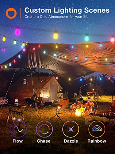 addlon 96FT Outdoor String Lights, Dimmable Outdoor Lights with Remote & APP Control, Patio Lights with 30 Waterproof Shatterproof LED Bulbs, Smart RGB String Lights Outsides Work with Alexa for Patio