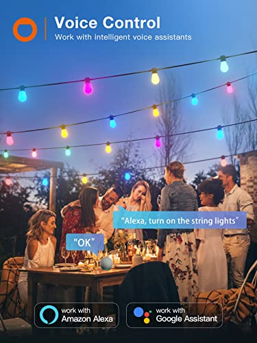 addlon 96FT Outdoor String Lights, Dimmable Outdoor Lights with Remote & APP Control, Patio Lights with 30 Waterproof Shatterproof LED Bulbs, Smart RGB String Lights Outsides Work with Alexa for Patio