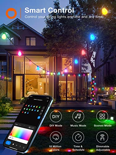 addlon 96FT Outdoor String Lights, Dimmable Outdoor Lights with Remote & APP Control, Patio Lights with 30 Waterproof Shatterproof LED Bulbs, Smart RGB String Lights Outsides Work with Alexa for Patio