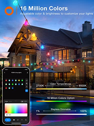 addlon 96FT Outdoor String Lights, Dimmable Outdoor Lights with Remote & APP Control, Patio Lights with 30 Waterproof Shatterproof LED Bulbs, Smart RGB String Lights Outsides Work with Alexa for Patio