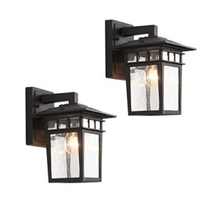 smeike outdoor wall lantern, exterior lighting fixtures wall mount, 2 pack black outdoor sconce with seeded glass, exterior porch/patio lights for house front door garage
