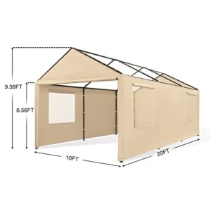 Gardesol Carport Replacement Sidewall, Replacement Sidewall Tarp for 10' x 20' Carport Frame, 180G Waterproof & UV Protected Replacement Sidewall Cover, Beige, Top Cover and Frame Not Included