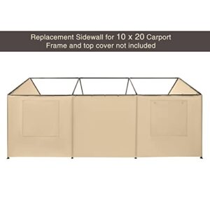 Gardesol Carport Replacement Sidewall, Replacement Sidewall Tarp for 10' x 20' Carport Frame, 180G Waterproof & UV Protected Replacement Sidewall Cover, Beige, Top Cover and Frame Not Included