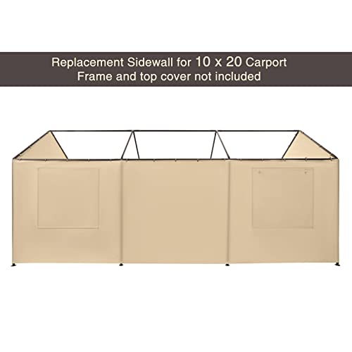 Gardesol Carport Replacement Sidewall, Replacement Sidewall Tarp for 10' x 20' Carport Frame, 180G Waterproof & UV Protected Replacement Sidewall Cover, Beige, Top Cover and Frame Not Included