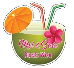 magnet customized for your stateroom door on your disney cruise, carnival, royal caribbean, etc. - personalized coconut drink with pink flower