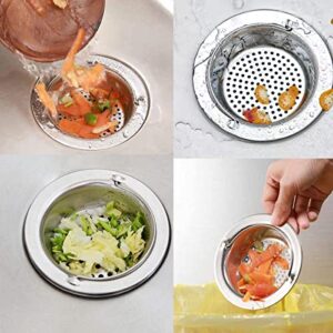 2Pcs Kitchen Sink Strainer Food Catcher Stainless Steel, Sink Strainers for Kitchen Sink Garbage Disposal, Kitchen Sink Drain Strainer Basket, Sink Drain Filter Cover Stopper with Handle Large Rim