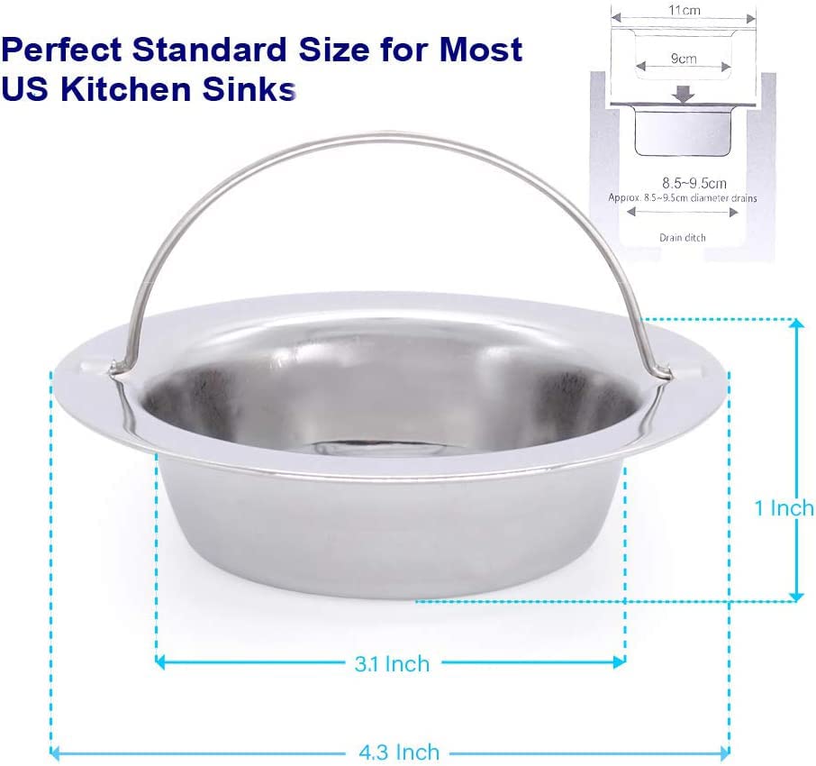 2Pcs Kitchen Sink Strainer Food Catcher Stainless Steel, Sink Strainers for Kitchen Sink Garbage Disposal, Kitchen Sink Drain Strainer Basket, Sink Drain Filter Cover Stopper with Handle Large Rim