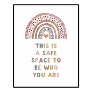 this is a safe space to be who you are, boho classroom decor, classroom poster, teacher gifts, classroom decor, classroom signs for walls, school counselor wall decor, unframed (8x10 inch)