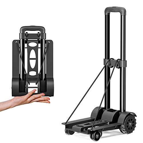 Folding Hand Truck Dolly,110 lbs Dolly Cart with Wheels Compact Collapsible Trolley Luggage Cart for Moving/Shopping/Travel/ Office Use