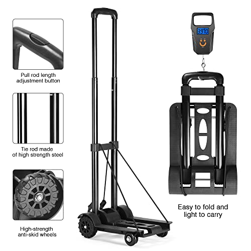 Folding Hand Truck Dolly,110 lbs Dolly Cart with Wheels Compact Collapsible Trolley Luggage Cart for Moving/Shopping/Travel/ Office Use